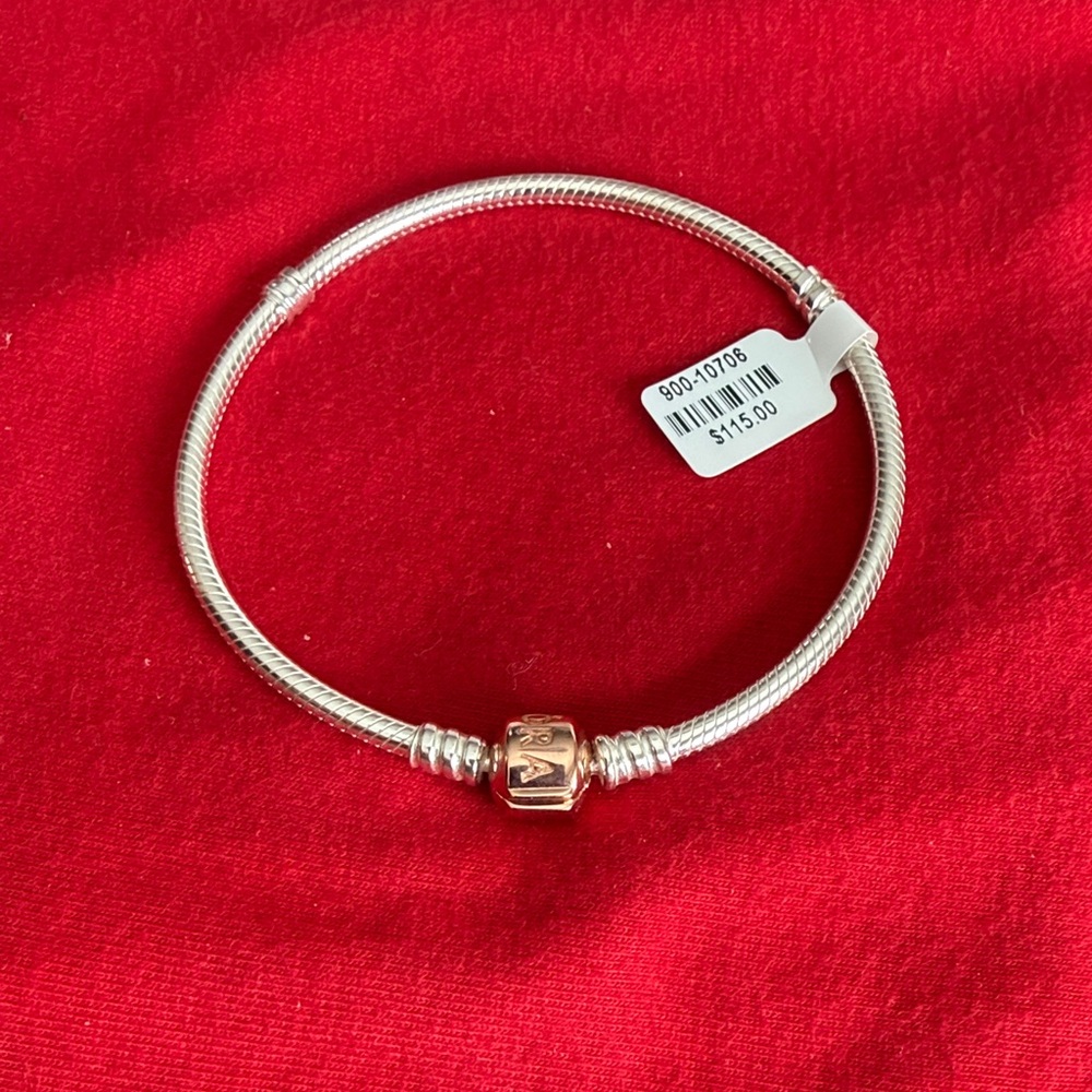 Pandora Silver Snake bracelet W rose clasp 7.9